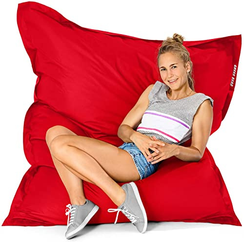 Green Bean© Indoor Pouf XXL 140x180cm 380L Enfants&Adultes Bean Bag Remplissage de Perles EPS Pouf Géant Grand Lavable Résistant aux Intempéries Lounge Chair Coussin Siège Repos Sol Rouge