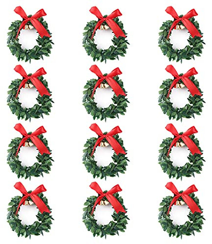 Marooma Weihnachtskerzen-Ringe mit Glöckchen, 4 Weihnachtskranz-Kerzenhalter, Ständer, künstlicher Adventskranz, Ring mit Schleife, Tischdekoration