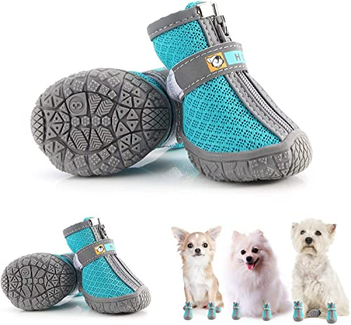 Havenfly 4 stücke Hundestiefel Pfotenschutz,atmungsaktive Hundeschuhe für kleine mittelgroße Hunde mit reflektierenden Riemen,rutschfeste Welpen-Wanderstiefel