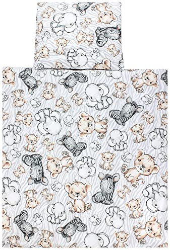 TupTam Wiegenset, Safari/Grau, 80x80 cm | Baby 4-teilig Unisex Bettwäsche-Set: Bettdecke und Kopfkissen mit Bezug