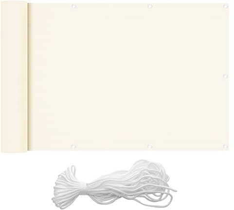 interGo Balkon Sichtschutz Balkonverkleidung Balkonumspannungen UV-Schutz, 90x500cm HDPE Balkonsichtschutz mit Ösen und Kordel - Creme