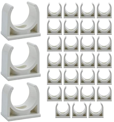 CHUXI 30 Pcs PVC White Pipe Clamps Clips Push-Fit Fittings for 15mm Pipeline