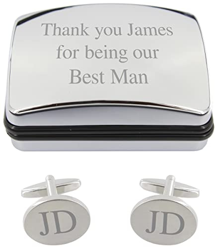 Personalised Engraved Brushed Matt Finish Cufflinks with Chrome Case - Gifts for Men Wedding Anniversary Husband Bridegroom