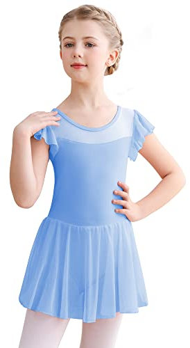 Aiseyi Ropa de ballet para niña, fruncido, manga corta, vestido de ballet, vestido de ballet, vestido de ballet, vestido de ballet, vestido de ballet, vestido de ballet para niños, azul, 150