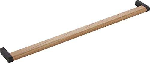 FURNIPART Griff Holz Metall Crossing LA320 - Möbelgriff aus Metall und Holz - Sockel Metall, Griff Holz, Zinkdruckguss schwarz matt, Eiche lackiert
