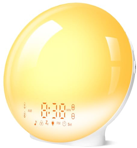 Togaga Sunrise Alarm Clock, Wake up Light with Sunrise/Sunset Simulation, Dual Alarm & Snooze Function, Bedside Lamp Night Lights with 11 Colorful Atmosphere Lamp, 7 Nature Sounds, FM Radio
