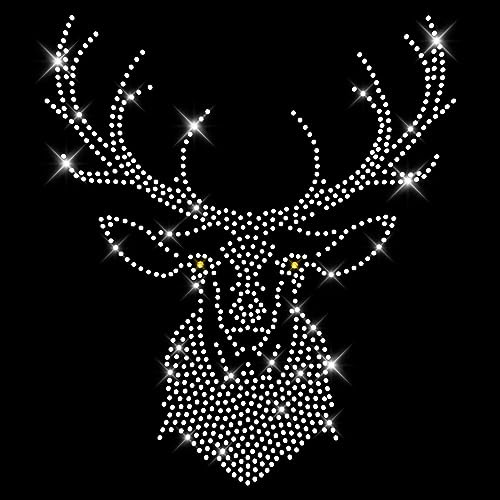 Glitzerdeals Bügelbilder aus Strass Hirsch mit goldenen Augen Hirschkopf Aufbügler für Textilien Karneval Kostüm Hirsch Strassmotiv Hirschkopf Aufbügler Glitzer Hirsch