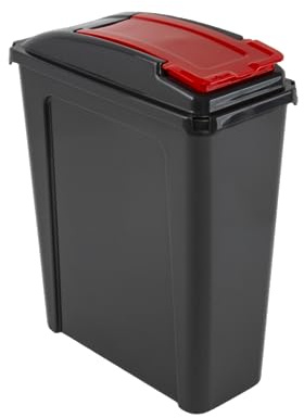 Homey Mart 25L Recycling Bin Slimline Fit Bin & Lid Recycling Waste Bin for Home Office Kitchen Graphite/RED