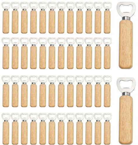 Voittozege 50 Pcs Wood Wine Bottle Opener Stainless Steel Bottle Opener Wood Handheld Heavy Duty Bartender Bottle Openers Cider Bottle Opener Engraved Gift Set for Bar Restaurant