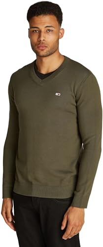Tommy Jeans Jersey Hombre Cuello de Pico, Verde (Fatigue Green), S