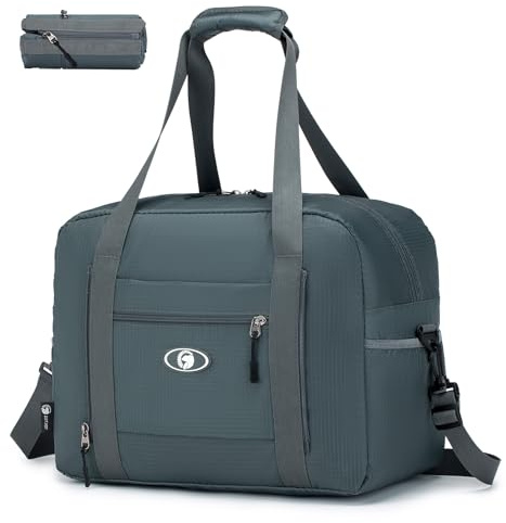 SPAHER Bagaglio a Mano 40x30x20 Ryanair Wizzair Borsone da Viaggio Donna Uomo Impermeabile 25L Pieghevole Borsa da Cabina Mamma per Aereo Palestra Weekend Ospedale Cabin Bag, Grigio