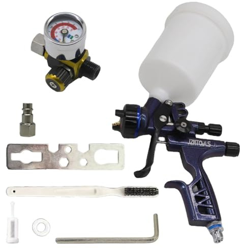 JZNTOOLS 6800B Air Spray Paint Gun, LVLP with Gravity Feed, 1.3 MM Nozzle, 600 CC Capacity with Air Regulator, Spray Gun Paint Sprayer for Walls,Automotive, Furniture,Marine Applications