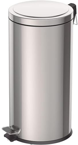 Gr8 Home 30 Litre Large Foot Pedal Bin Stainless Steel Metal Waste Rubbish Kitchen Home Office Bathroom Trash Can Garbage Dustbin With Soft Close Lid
