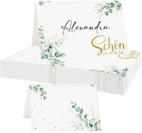 50 Stück Tischkarten Schön dass du da bist, Tischdekoration Namenskarten Hochzeit, Tischkarten Blanko zum Beschriften Platzkarten für Hochzeit Geburtstag Konfirmation Kommunion Taufe Feier
