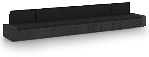 Fußbank Gartensofa-Set 5-teilig Gartensofa Polyrattan Gartenmöbel Lounge-Set inkl Sofa Hocker Couchtisch mit Glasplatte und Kissen für Outdoor Garten Terrasse
