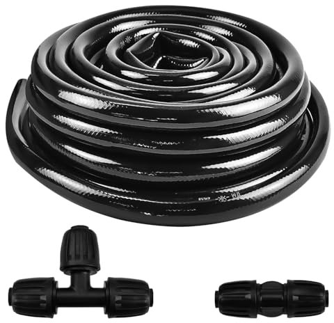 Drip Irrigation Tubing, 40 FT 1/2 inch Main Drip Line Hose Tube with 1/2 Straight Connector and 3-Way Connector for Garden Watering Landscape Irrigation System
