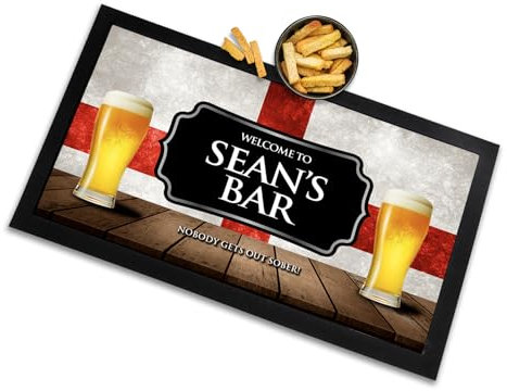 Bar-Matte, personalisierbar, Motiv: St. Georges Flagge, Barläufermatte, T101, Fußball, Heimbar, Zubehör