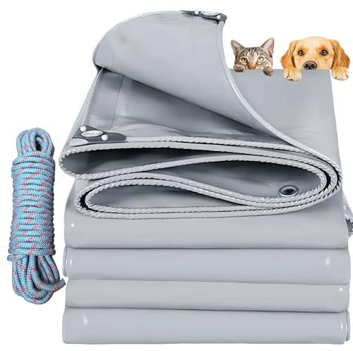 YANFEILI Abdeckplane Poolabdeckung,2x25.5m 520g/m² plan PVC Gewebeplane Wasserdicht Schimmelresistent Reißfest faltbar,leicht,wasserdicht,für Camping und Schutz gegen Regen,Schnee und Sonne Grau