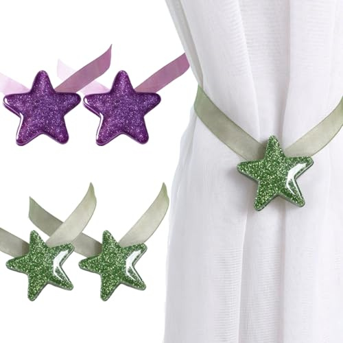 Yhuasia Fibbia magnetica per tende, 4 pezzi, fermatenda, a forma di stella, fermatenda, fermatenda, fermatenda, clip per tende, per interni e uffici