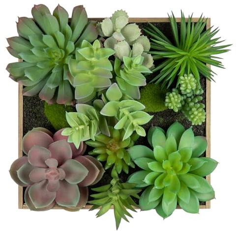 Arborus Artificial Succulents Wall Plant 7.8 Fake Hanging Plant Indoors 3D Faux Succulent Plants Arrangement in Rustic Wood Frame for Home Farmhouse Living Room Shelf Wall Decoration
