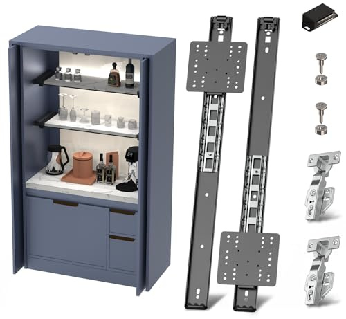 Cabinet Pocket Door Slide Hardware Kit, 20/500mm 2PCS Inset Sliding Door Hinge System for Hidden Cabinet & Closet Doors, Space Saving Solution for Kitchen, Pantry, Wardrobe
