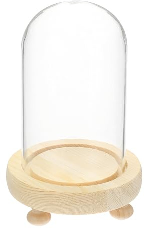 sourcing map Glasglocke, 11,9 x 8,9 cm, dekorative Glasglocke, Glasglocke mit Holzsockel, Fußpolster für DIY-Blumenhandwerk, Sammlerstücke, Exemplare, Pflanzen, staubdicht