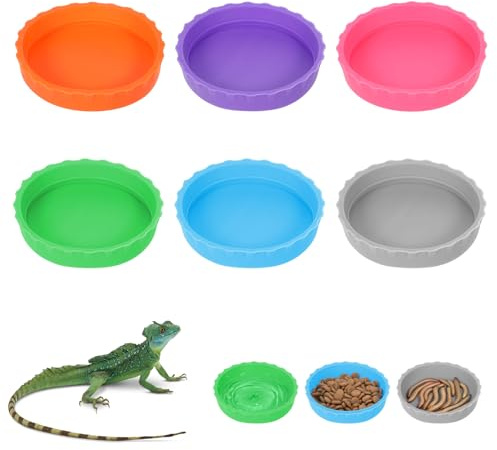 6 PCS Crested Gecko Food and Water Bowl, Reusable Silicone Reptile Feeding Cups for Lizard Anoles Bearded Dragons Tank Terrarium Accessories Supplies for Tortoise, Crab and Small Pet 6 Colors