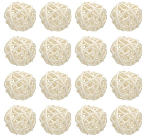 sourcing map 12 Pcs Wicker Rattan Balls 1.2 Inch Rattan Decorative Balls Vase Fillers for Wedding Party Centerpiece Bowls Home Decoration, White