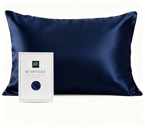 Kissenbezug aus 100 % Seide, Oeko-Tex-zertifiziert, 22 Momme-zertifiziert, für Haar und Haut, Anti-Aging, Anti-Milben, Blau, 50 x 70 cm