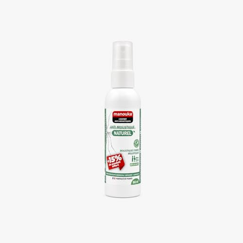 MANOUKA NATUREL Spray Anti-Moustique Naturel 75 ml | Répulsif Corps & Visage aux Actifs Végétaux | Protection Jusqu’à 8h | Efficace Moustique Tigre, Tiques & Taons | Dès 36 Mois