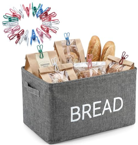 Newtay 17 Pcs Bread Basket Sets, Bread Storage Bin for Pantry Shelves with 16 Pcs 2 Inch Chip Clips, Kitchen Basket Organizer for Home, Chips, Popcorn, Candy, Pretzels