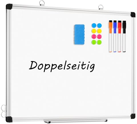 Magnetisches Whiteboard Doppelseitige Magnettafel 60 x 45 cm, Pinnwand Magnetische A2 White Board Trocken Abwischbare Magnetwand Magnet Tafel für Küche, Büro