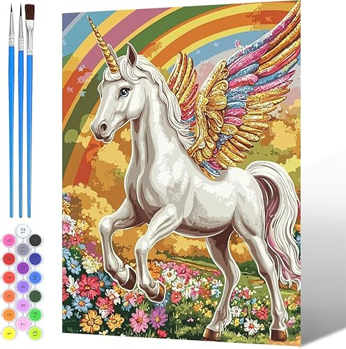 Paint by Numbers for Adults kits Unicorn, Painting by Numbers for Children kits Flower, DIY Hand Painted Oil Painting Kit with 3 - Brushes and Acrylic Paint, Home Decor (Without Frame) 100x120cm -1649