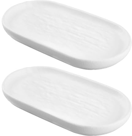 wocpvm 2 Bandejas Cerámicas Blancas Ovaladas Decorativas para Baño | para Pulseras,Anillos y Joyas,Decoración para Vanity, Baño y Salón 17.5 x 9.5 x 2cm
