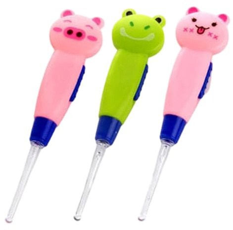 3 st öronvax borttagning för barn med LED-ljus avtagbar söt tecknad öronrengörare med ljus för enkel åtkomst, 15 x 7,6 cm