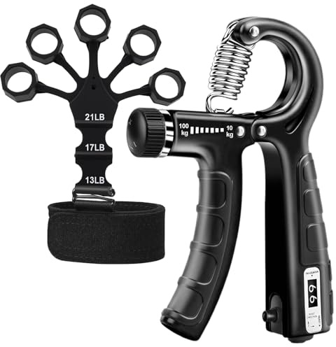 Galenecx 2 stycken handtränare fingertränare, handtagstränarset, justerbar underarmstränare (10–100 kg), fitness handträning, halkfri, för idrottare och återhämtning av