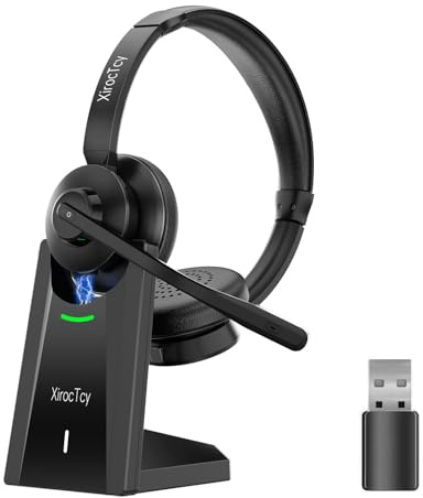XirocTcy Wireless Headset with Mic for Work, Bluetooth Headset, Mic Clear Calls, Wireless Headsets with AI Noise Cancelling Microphone (Bluetooth 5.3 & Mic Mute), USB Dongle, for PC/Zoom/Office