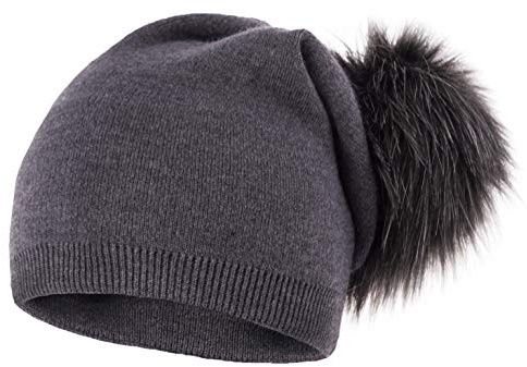 Neverless® außergewöhnliche Damen Strickmütze mit Fell-Bommel, Strick-Beanie