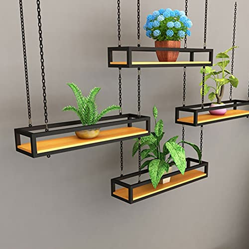 Scaffale per soffitt retrò Balcone Cucina Pentola Pan Rack Galleggiante Racking, Decorazioni vino Espositore Appeso cestino soggiorno Ristorante Bar Flower Negozio di fiori - Legno e ferro in metallo