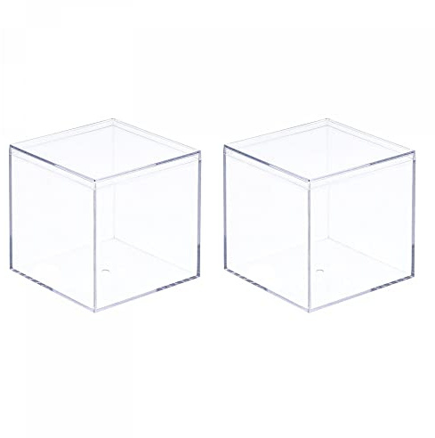 sourcing map Clear Acrylic Plastic Storage Box Square Cube Display Case with Lid, 5.1x5.1x5.1cm Container Box for Small Item, Pack of 2
