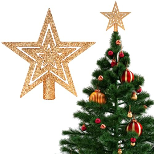 Weihnachtsbaumspitze Stern Stylish Champagner Gold Glitter Star Weihnachtsbaumspitze Stern Weihnachtsbaumspitze für Jeden Weihnachtsbaum