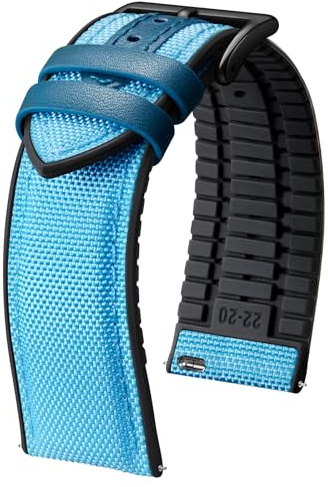 BINLUN Nylon Silikon Uhrenarmbänder 18mm 19mm 20mm 21mm 22mm Schnellverschluss Canvas Gummi Hybrid Uhrenarmband Ersatzarmbänder für Männer Frauen 9 Farben(Hellblaue/Schwarze Schnalle,22mm)