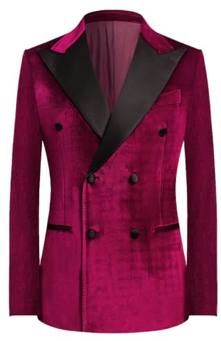 Qrkoda Hombre Terciopelo Blazer Pico Solapa Doble Pechera Traje Chaqueta para Boda Fiesta de Graduación