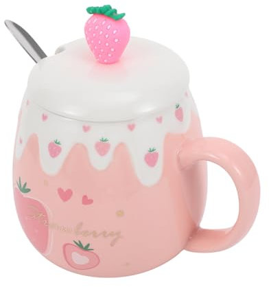 ABOOFAN 1 Set Tazza in Ceramica Tazze Di Frullato Tazze Di Caffè Freddo Tazzine Da Espresso Pompa Coperchio Bicchiere D'acqua Tazze Da Caffè Semplice Tazza Carina Rosa Acciaio Inossidabile