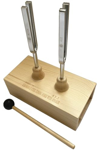 MIMIRACLE Resonanz-Stimmgabeln für Heilung, 432 Hz, 528 Hz, Kiefernholz-Lautsprecher und Gummihammer, ideal für Spa-Aromatherapie, Meditation und Yoga