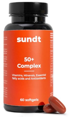 Multi Komplex 50+ Softgel-Kapseln | Omega-3 mit EPA & DHA, Vitamin D3, K2, B12, C, E, Zink, Kupfer & Selen | All-in-One für Menschen ab 50 | 60 Softgels | Sundt Supplements