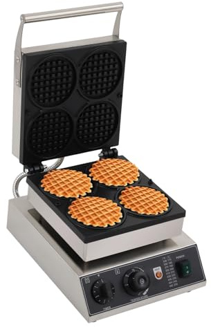 HUSPOO Gaufrier 4 compartiments 1750 W, machine à gaufres commerciale 50-300 °C, anti-adhésif, électrique, avec minuterie, pour cafés et ménages