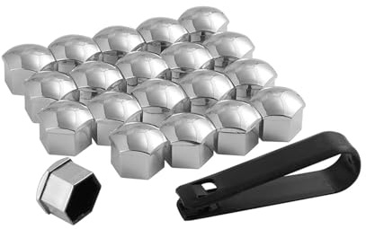 Wheel Nut Covers Universal 17mm Hexagonal Tire Bolt Caps – 20 Pack Silver Chrome Lug Nut Protection Covers Anti-Theft Wheel Bolt Caps with Removal Tool Car Tire Hub Screw Protectors for Most Vehicles