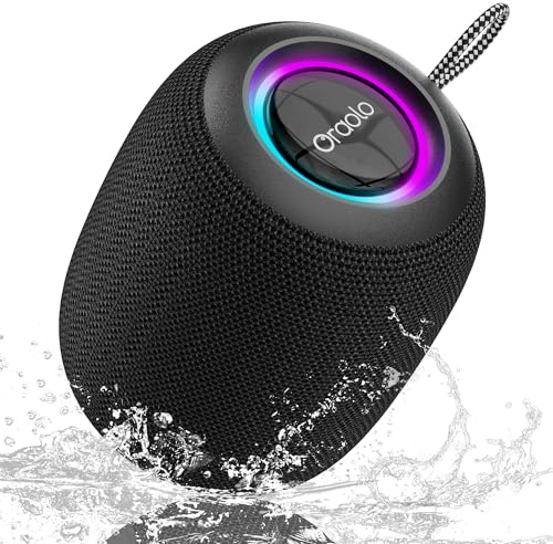 oraolo Bluetooth Lautsprecher mit 15W Audio, IPX7 Wasserdichter, 15 Stunden Abspielzeit, LED Beleuchtung, Bluetooth 5.3, TWS Unterstützung Ideal für Outdoor Camping und zu Hause