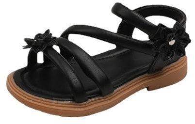 Générique Fille Transparent Automne Sandales bout ouvert fleur Design léger bretelles réglables été petit enfant/grands enfants Fille Métallique Orteils Séparés Sandales (Black, 28.5 Little Child)